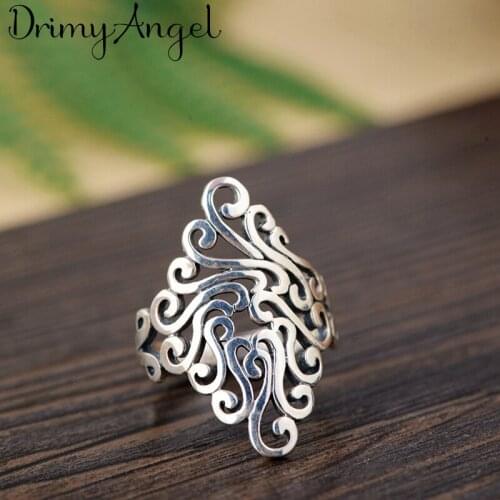Vintage Handmade Silver Color Big Flower Rings For Women Men Adjustable Size Christmas Gifts Party Rings Personality