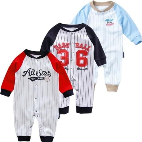 Newborn Baby 0-3-6month Rompers Spring Autuwn Kids Clothing Baseball Style Baby Jumpsuit Cotton Long Sleeves Jumper For Boys