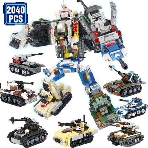 Technical 2040pcs Iron Armored Lion 8-in-1 Set Building Blocks Kit Tank Transform Enlighten Bricks Toys for Boys Birthday Gifts