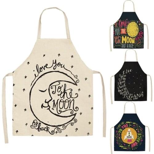 1 Pcs Moon Sun Kitchen Aprons for Women Cotton Linen Bibs Household Cleaning Pinafore Home Cooking Apron WQ114