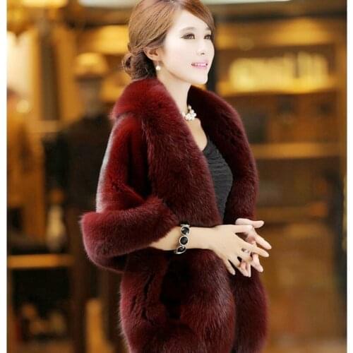 Womens Faux Fur Cape Jacket Winter Warm White / Black / Burgundy Large Fur Collar Short Section Young Lady 2021 New