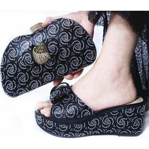 Summer Hot Sale Fashion Black Color Shoes And Bag Set High Quality High Heels Women Shoes And Bag Set For Evening Party