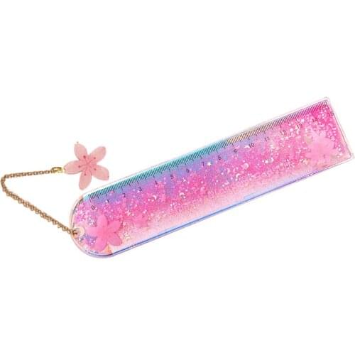 Cute Cartoon Built-In Quicksand Ruler Multifunctional Student Stationery Ruler With Pendant For Kids Drafting Rulers Supplies