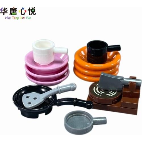 City MOC Chinese Kitchen Supplies Set Cutting Board and Kitchen Knife Wok Play House Game For Kids Cities Building Blocks Gifts