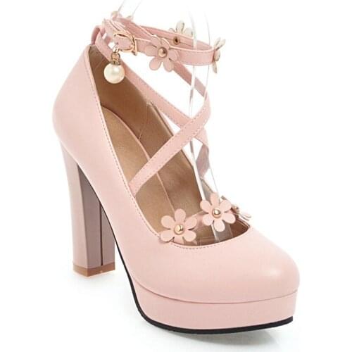 The new 2018 spring high with thick with waterproof Taiwan sweet flower size code 33 single shoes 1836-43