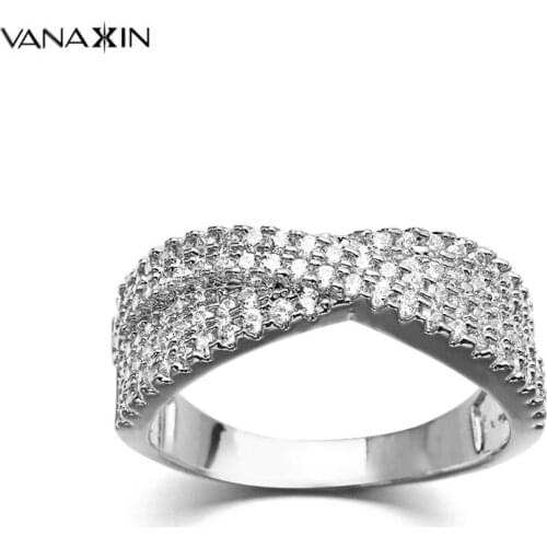 Lovers Silver Color Wedding Rings Top Quality Simple Cross Twisted Wave Cubic Zirconia Ladies Fashion Jewelry Gift