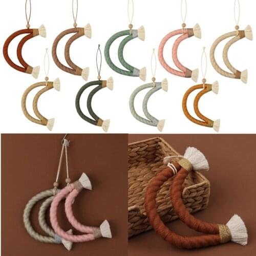 OOTDTY Nordic Style Macrame Weave Moon Wall Hanging Decor Toys Boho Wall Hanging Ornaments For Baby Bedroom Decor, Nursery Decor