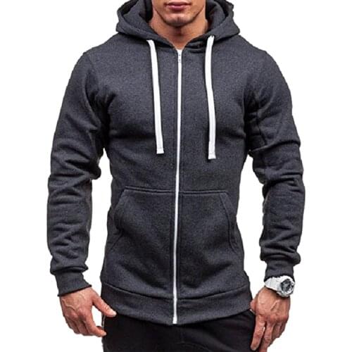 Autumn Winter Fashion Men Slim Solid Color Zip Up Hoodie Winter Hooded Sweatshirt Jacket Coat Top Outerwear