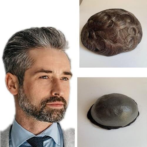 Black Mixed Gray Blonde Color Human Hair System Wave Straight Full PU Men Toupee Men Hair Piece Human Hair Breathable PU