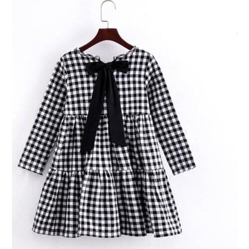 Girls Dress 2018 New Childrens Spring Summer Dress Kids Plaid Dress Bow Brand Baby Girls' Cotton Dress Toddler Clothes,#2787
