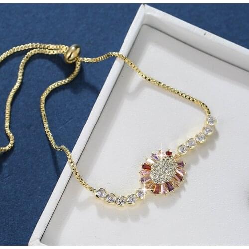 Luxury Female Crystal Oval Bracelet Vintage Gold Silver Color Bracelets For Women Cute Rainbow Zircon Stone Bracelet