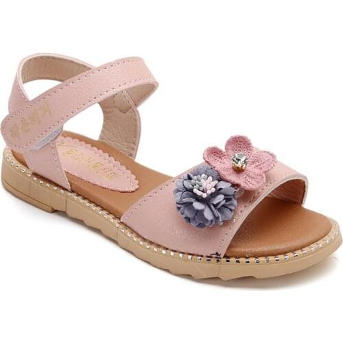 Fashion Flower Pink Sandal Summer Girl Beach Child Princess Kids Party Shoes Little Girls Sandels 3 4 5 6 7 8 9 10 11 12 Years