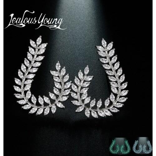 New Luxury Water Drop Wedding Stud Earrings Trend 2017 White Gold Color Green Blue Branch Earrings Club Factory Brincos AE498