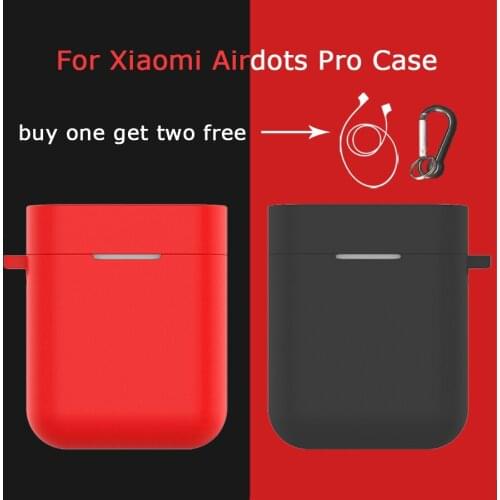 Silicone Earphone Case+Anti-Strap+Carabiner Hook for Xiaomi Airdots Pro TWS Bluetooth Wireless Headset Protective Cover Pouch