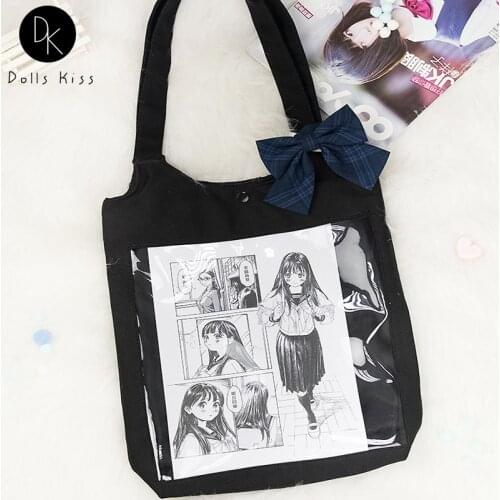 Ladies Kawaii Japanese Transparent Ita Bag Women Cute College Style Shoulder Bag GirlsTwo-Dimensional Jelly Bag Lolita Badge Bag