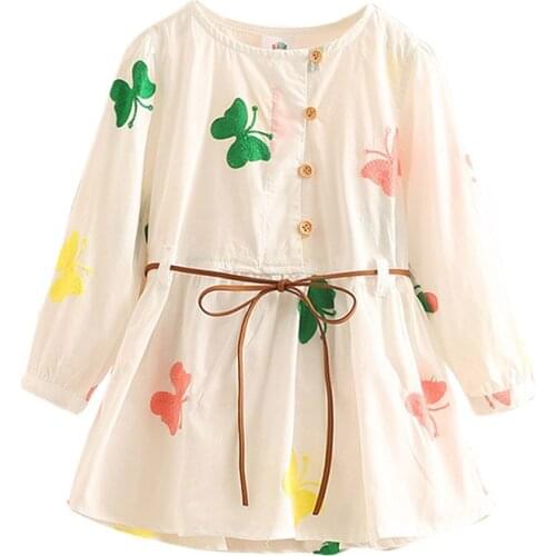 2019 Spring Autumn 3-12 Age Cute Kids Embroidery White Elegant Botton Double Use Short Sleeve Girls Long Sleeve Dress With Belt