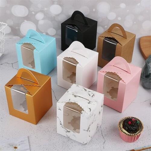 Vintage Paper Cake Cupcake Box Bakery Box Mini Box Packaging With Window Paper With Rope Birthday Wedding Favor Gift