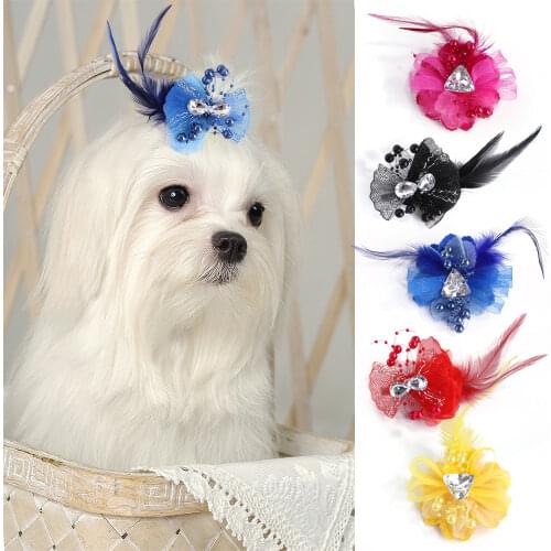 Pet Dress Up Hairpin Princess Flower Bow Pearl Headdress Hairpin Cat and Dog Headdress Pet Supplies Puppy Accessories