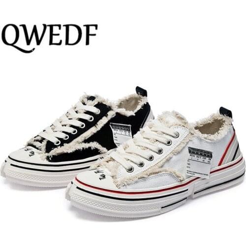 QWEDF 2019 Women Fashion Brand Canvas Chunky Sneakers Footware Comfortable Casual Shoes For Lady White Platform Shoes X1-67