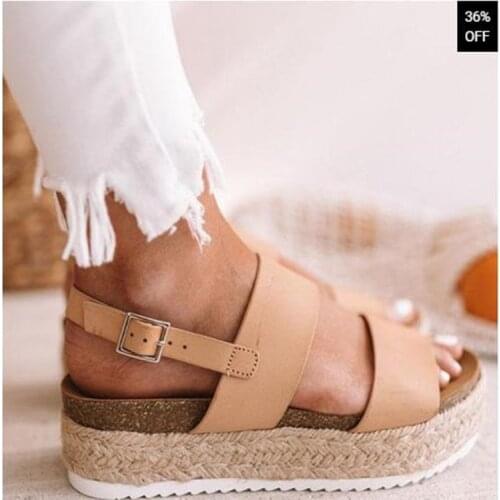 Women Sandals Summer Buckle Strap Gladiator Open Toe Sandals Hemp Platform Shoes Female Casual Ladies Sandals Plus Size sdf4