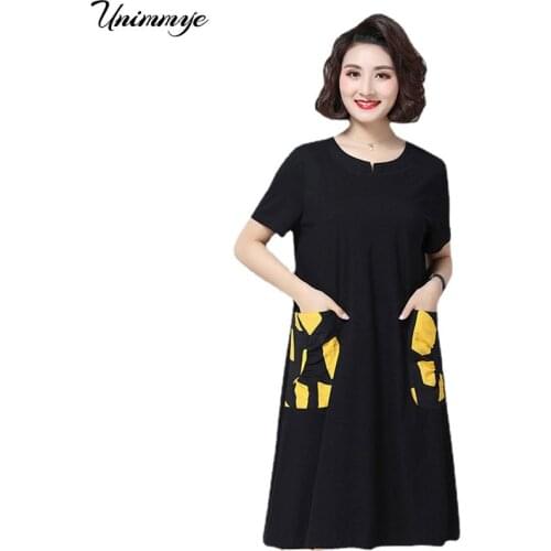 Dress Summer 2020 Women Fashion Cotton Midi Dress Female black loose Causal O Neck Dresses Plus Size 5xl Vestido Mujer W170