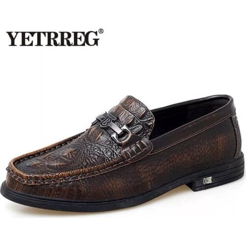 2020 Brand Crocodile Pattern Leather Casual Shoes Handmade Mens shoes Fashion Loafers Flat Shoes Mens Driving Shoes Size 38-47