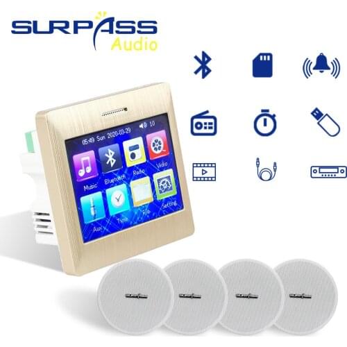 4 Channel Bluetooth Wireless In Wall Power Amplifier Audio Home Theater with Stereo 4 PA Speakers for Smart Home Music Full Set