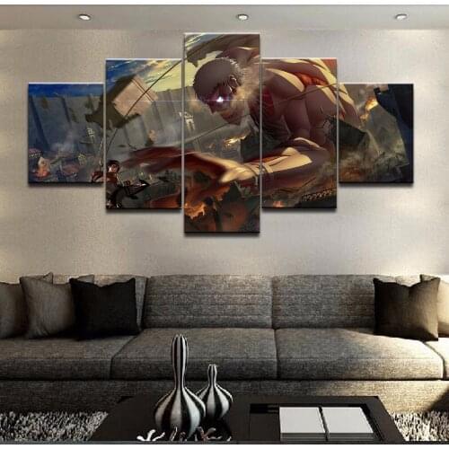 5pcs Anime Movie Attack On Titan Pictures Wall Art Home Decor Modular Poster Canvas HD Printed Paintings Living Room Decoration