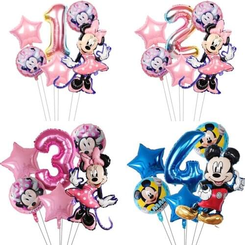 6Pcs Disney Minnie Foil Balloons Mickey Mouse Birthday Party Decorations Baby Shower Decor Kids Toy Balloon Air Globos Supplies