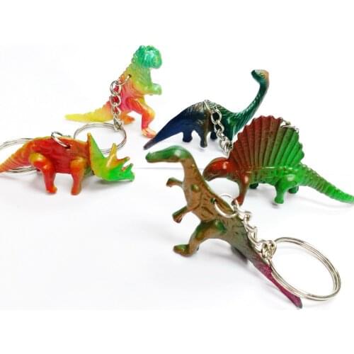 10pc Colorful Dinosaurs Key chain rings Boys Kids Birthday Party Favors Favour Pinata Bag Filler Goody Gag Loot Cake Topper Gift