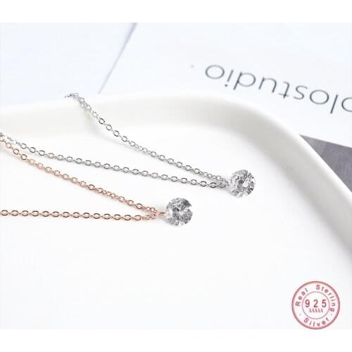 925 Sterling Silver Minimalist Mini Shiny Crystal Pendant Clavicle Chain Necklace For Women Wedding Party Jewelry Accessories