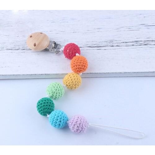 Handmade Baby Pacifier Clip Chain Infant Boys Girls Rainbow Crochet Beads Toys Teether Pacifier Chain Holder