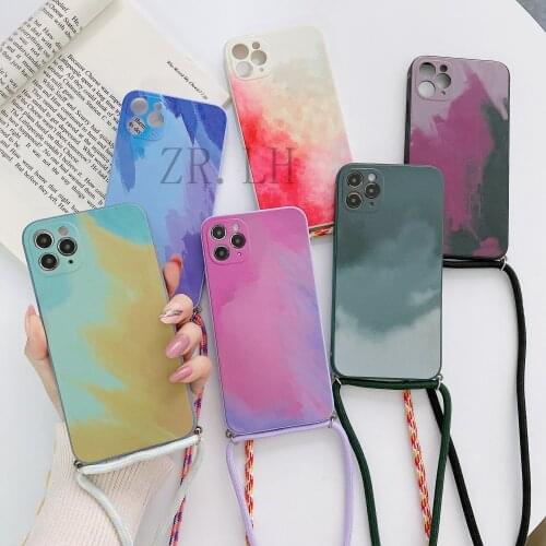 Watercolor Strap Cord Chain Phone Case For iPhone 11 12 Pro Max MiNi XS Max X XR 7 8 Plus SE 20 Carry Necklace Lanyard Cover