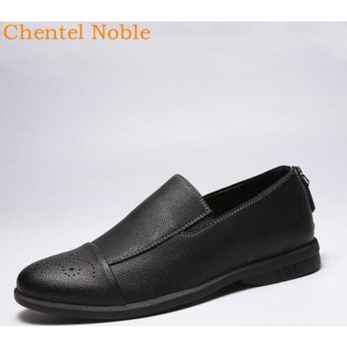 Chentel Noble Manual Brock Shoes Fashion Mens Dress Shoes Leather Flats For Business Comfortable Mens Shoes Behind Zipper