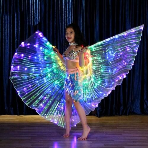Girls Colored LED Light Belly Dance Wings Butterfly Costume for Kids Oriental Indian Cloak Performance Dancing Accessories