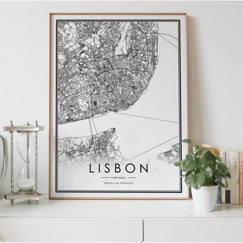 LISBON city map Nordic Living Room Decoration Canvas Poster Modern Home Decor Art Print Painting