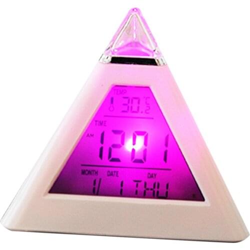 Creative Fashion Pyramid Digital Clock Temperature Clock 7 Colors LED Change Backlight LED Alarm Clock Time Date Display