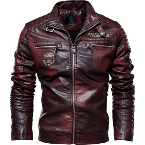 Mens Leather Jacket New Embroidery Motorcycle Leather Jacket Slim Fit Male Outerwear Bomber Jacket Casual Fleece Men PU Coat