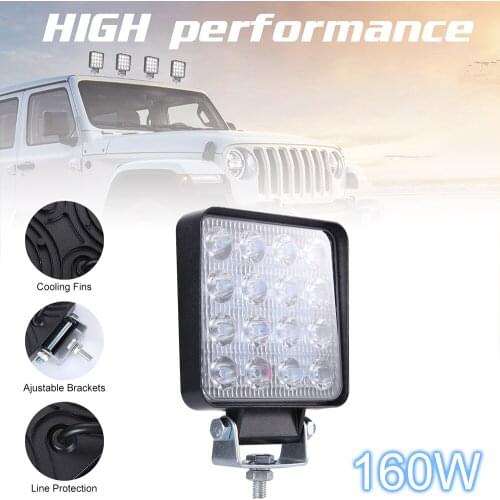 9 -30V 160W 6000K 16000LM Square Waterproof LED Work Light Spot Beam Angle Light for Off-Road Suv Boat 4X4 Jeep JK 4Wd Truck