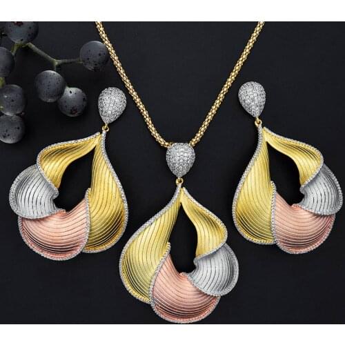 ModemAngel Luxury WaterDrop Geometry AAA Cubic Zirconia Engagement Dubai Naija Bridal Necklace Earring Set For Women