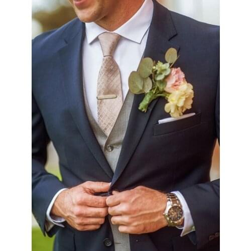 ANNIEBRITNEY 3 Piece Navy Blue Slim Fit Men Formal Suit Custom Skinny Groom Wedding Tuxedo Slim Fit Prom Wedding Men Suit Set