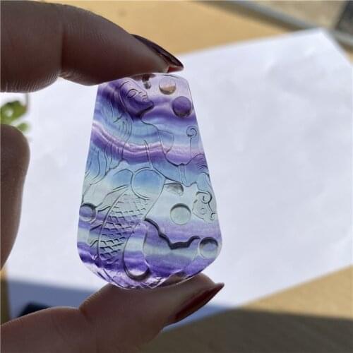Natural Beautiful Rainbow Color Fluorite Carved Mermaid Crystal Stone Animal For Gift 1PCS