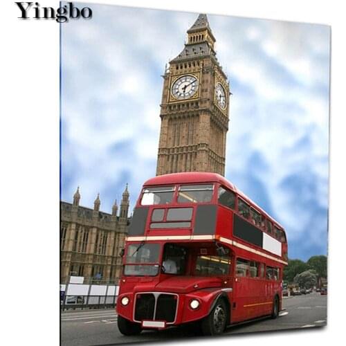 Full Square Diamond Painting Red bus view of London Big Ben Diamond Mosaic picture of rhinestone 5D Round Diamond Embroidery