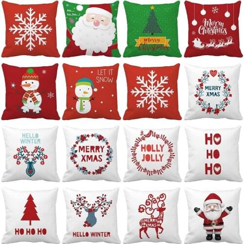 Christmas Cushion Cover 45x45 Pillowcase Polyester Merry Christmas Printed Sofa Cushions Decorative Pillow Covers Home Decor