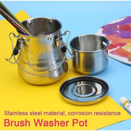 S/M/L Portable Stainless Steel Paint Brush Washer Pot Cleaner Leak-Proof Oil Paint Brush Washing Bucket with Filter Screen