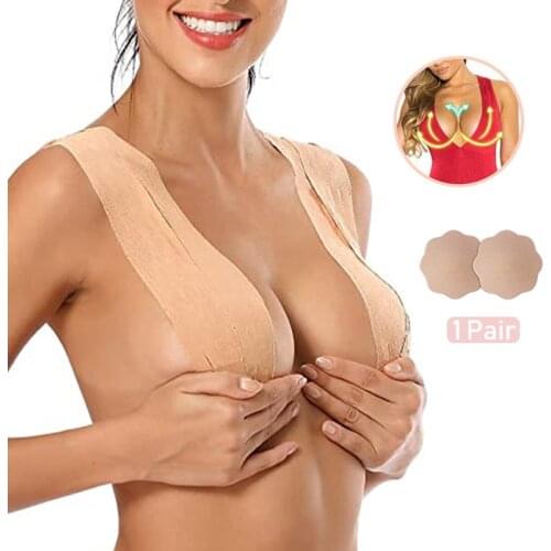 Self Adhesive Breast Lift Up Bust Push Up Bra Body Invisible Nipple Cover Seamless Boob Tape Strapless Silicone Sticky Bra Women