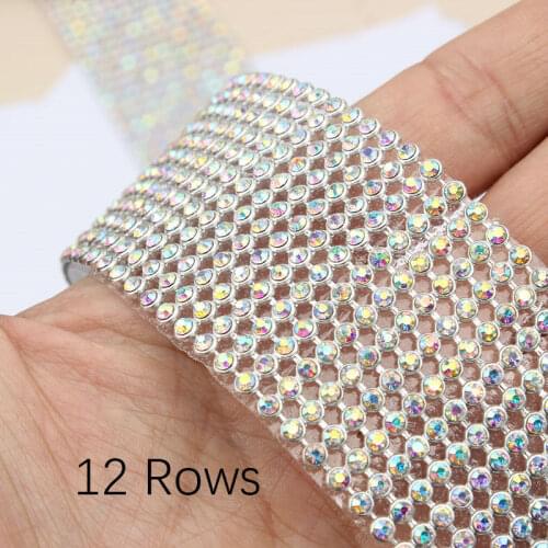 12Rows Hotfix Rhinestone mesh Chain Crystal Strass Banding For Garment Bags Shoes
