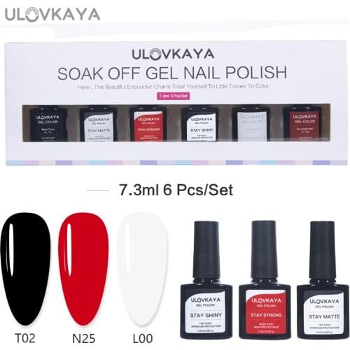 ULOVKAYA 7.3ml Red Black White UV Nail Gel Polish Strong Base Gel Lacqur Soak Off Matte Stay Shiny Top Coat For Nail Art Design