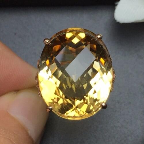 Fine Jewelry Real 18K Rose Gold AU750 Natural Citrine Gemstone Diamonds Female Anniversary Gift Fine Rings