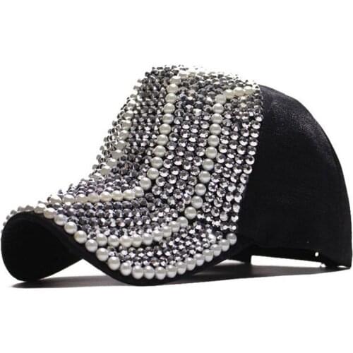 Fisvds Rhinestone Baseball Hats for Women Bling Hat Adjustable Female Summer Ladies Trucker Hat Mesh Cap Snapback Hip Hop hat